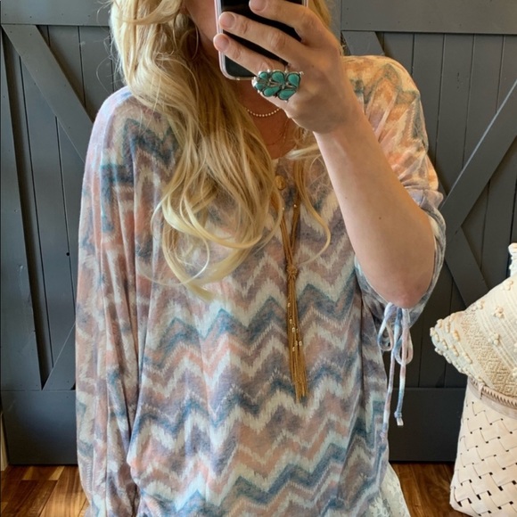 BOHEMIAN CHEVRON TIE SLEEVES KNIT TOP S-M-L NWT!! - Picture 2 of 4